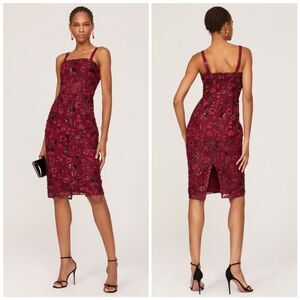 Dress the Population Burgundy Floral Midi Dress